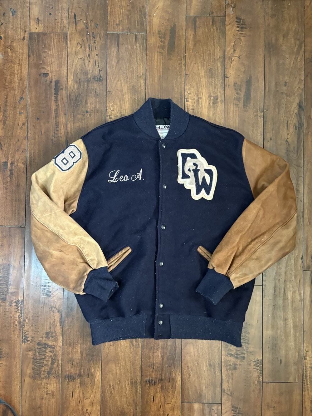 Vintage DeLONG Varsity Jacket Mens XL Navy High School Sports Letterman 90s